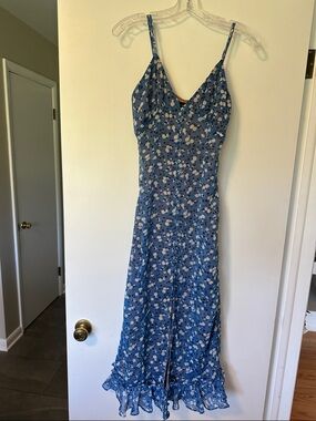 MAJORELLE Blue Floral Spaghetti-Strap Maxi Dress